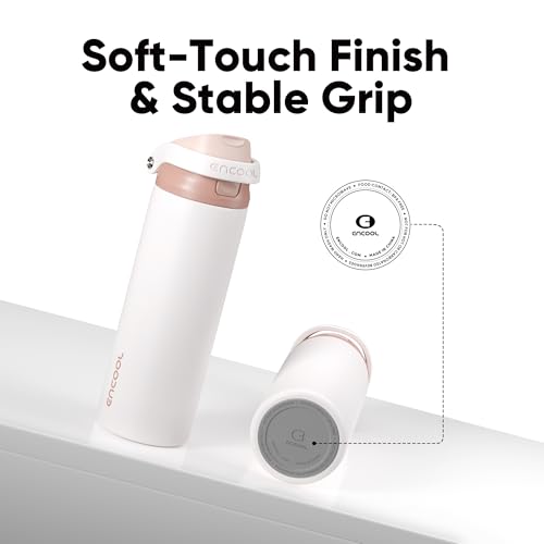 Image of ENCOOL Leakproof Insulated Water Bottle with Straw Dual-Sip Water Bottle Bag-Safe Design for Work, Commute & Gym - Keeps Drinks Cold All Day, 24 oz, Coffee White