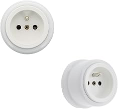 FONTINI - Lot de 2 Prises FONTINI Garby – Prises Murales Intérieures Style Rétro – Plastique Blanc – 16A / 250V – Pose en Saillie – Fabrication Européenne – Sécurité et Élégance Vintage