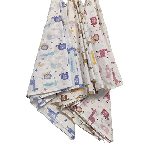 Image of Trance Home Linen Super Soft 100% Cotton Malmal Swaddle Cloth | Newborn Baby Blanket | Large Size Thin Cotton Sheets | Baby Swaddle Wrap (145 x 145 cm, Animals) - Pack of 3