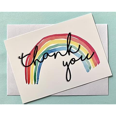 Rainbow Design Thank You A6 Landscape Greetings Postcard Note Cards 25 Pack with Envelopes NHS Adults Children Gratitude Thanks Cover