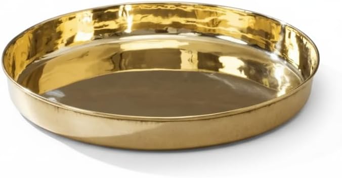 P-TAL Brass Thali 11" Serving Tableware 100% Pure Brass Plate Dinner Thali Ptal Brass Dinnerware for Your Kitchen Set of 1