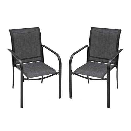 Image of Anmutig 7-Piece Outdoor Patio Dining Set, 60 inch Anti-Rust Powder Coated Steel Table with 2-Size Umbrella Hole, 6 Stackable Textilene Chairs, Dark Grey for Garden Backyard