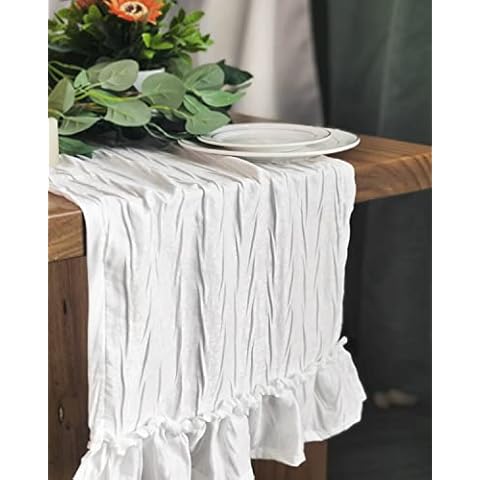 Letjolt White Table Runner 77 Inches Farmhouse Table Runner Christmas Table Runner Pleated Fabric Ruffle Table Decor Rustic Wedding Table Decor Birthday Party Cover