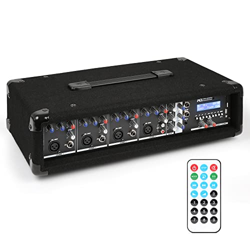 Power Dynamics PDM-C405A Table de Mixage Amplifiée 800 Watts - 4 Canaux, Connexion sans Fil Bluetooth, USB/SD, Réglages Graves/Aigus par Canaux, Idéal pour...