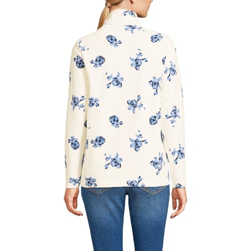 Lands' End Womens Fleece Quarter Zip Pullover Print Ivory/Clear Blue Tossed Floral Petite Large2