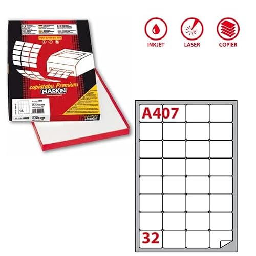 Markin 210A407 - Etichetta Adesiva A/407 Bianca 100Fg A4 47,5X35Mm 32Eti/Fg