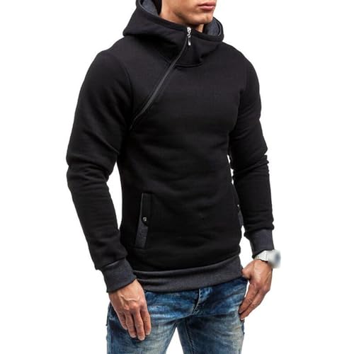 Men's Diagonal Zipper Hoodie Heavyweight Fleece Sweatshirts With Hood Long Sleeve Male Cotton Hoodie4