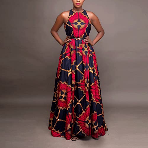 Dashiki African Ethnic Dress For Women Sleeveless Round Neck Bohemian Long Dresses Vintage Pleated Swing Party Dress #TOP1