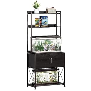 20-29 Gallon Fish Tank Stand, Aquarium Stand with 2 Shelves and Cabinet Accessories Storage, for 20 Gallon Long Aquarium, Metal Frame 32.28″ L*16.53″ W PG03YGB