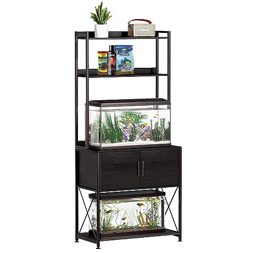 20-29 Gallon Fish Tank Stand, Aquarium Stand with 2 Shelves and Cabinet Accessories Storage, for 20 Gallon Long Aquarium, Metal Frame 32.28″ L*16.53″ W PG03YGB