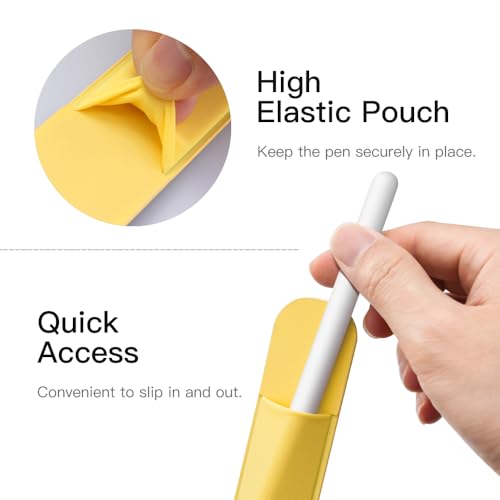 Image of MoKo Pencil Case Holder Sticker for Apple Pencil, 2Pcs Light Yellow | Elastic Pencil Pocket Pouch, Adhesive Sleeve, Attached to iPad Case, For Pro /USB-C /1st /2nd Gen and Similarly Stylus Pens