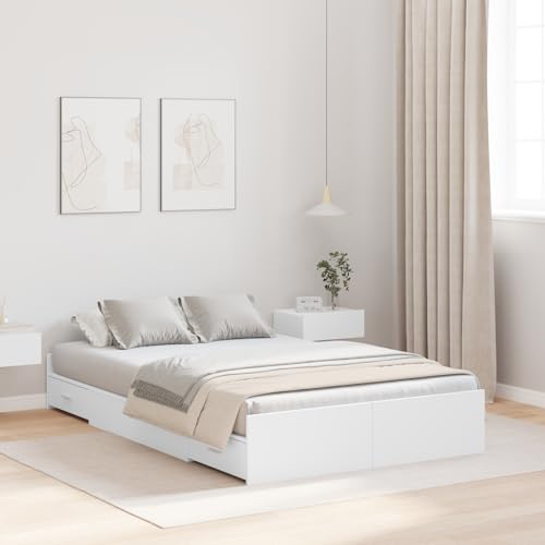 Gecheer Bett mit Stauraum mit Schubladen mit Kopfteil mit Speicher Weiß 120 x 200 cm Holz Schlafzimmerbett Bettgestelle Stauraumbett für Schlafzimmer Gästezimmer