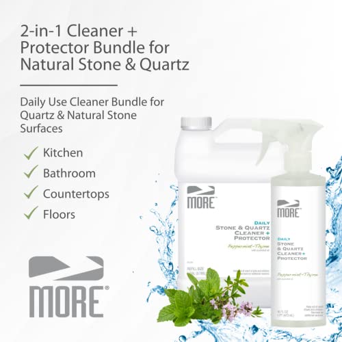 More® Stone & Quartz Cleaner + Protector - Water-Based Surface Care Spray - For Kitchen & Bathroom Countertops & Floors - Daily Cleaner/Protector - Peppermint-Thyme Essential Oil - Pint + Gallon Bundle #TOP1