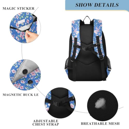 Sac à dos voyage ordinateur fleurs bleues contre le mal de dos