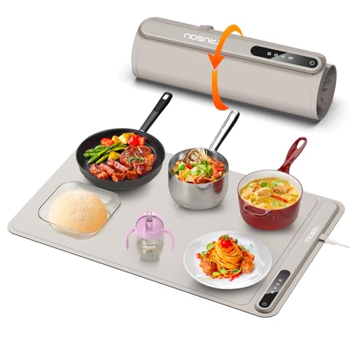 Electric Warming Tray by iTRUSOU - Whole-Surface Heating with Foldable Design & Fast Heating, Premium Silicone Materials and 3-Level Temperature Control for Gatherings,Parties,Everyday Use,Light Gray