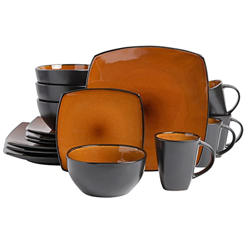 Gibson Elite Soho Lounge Square Reactive Glaze Stoneware Dinnerware Set, Service for 4 (16pc), Amber by Gibson Elite - Used condition - US$61.61