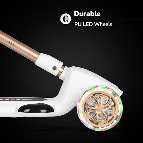 Image of Heega Foldable Kick Scooter for Kids with 4 Level Adjustable Height, PU LED Wheels, Lights and Music for 3+ Years Baby Boy & Girl of Up to 75kg Weight (Cream Gold)