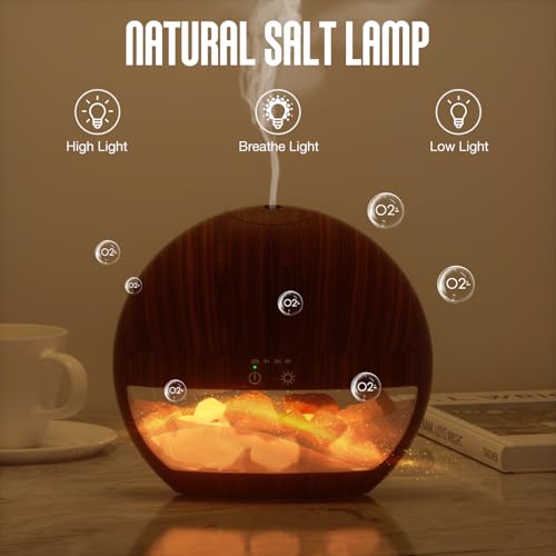 SALUBRITO 2-In-1 Essential Oil Diffuser with Himalayan Salt Lamp, Ultrasonic Aromatherapy Diffuser for Home, Auto Shut-Off, Cool Mist Humidifier, 100ml, Warm Light, Light Wood - Image 5