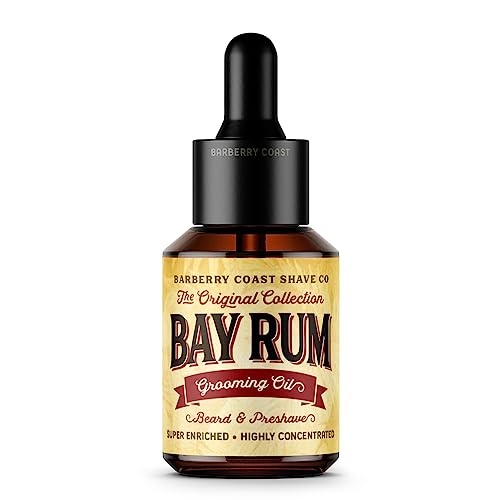 Barberry Coast Shave Co. High Performing Bay Rum Beard Oil - Get a Softer, Fuller Beard - Fortified with Argan Oil from Morocco, Jojoba & Grapeseed Oils - 1oz.