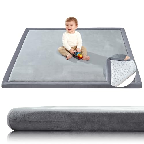 Image of Baby Play Mat for Floor,1.3" Thick 50x50 Playpen Mat,Tummy Time Foam Mats,Plush Soft Padded Playmate for Babies 6-12 Months Crawling,Non-Slip Nursery Rug for Toddler Kids Playroom(Grey)