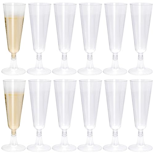 Bakiauli 20 Pieces Plastic Champagne Flutes, Clear Reusable Toasting Glasses Cocktail Prosecco Flutes for Wedding BBQ Anniversary Birthday Garden Parties (150ml/5oz)