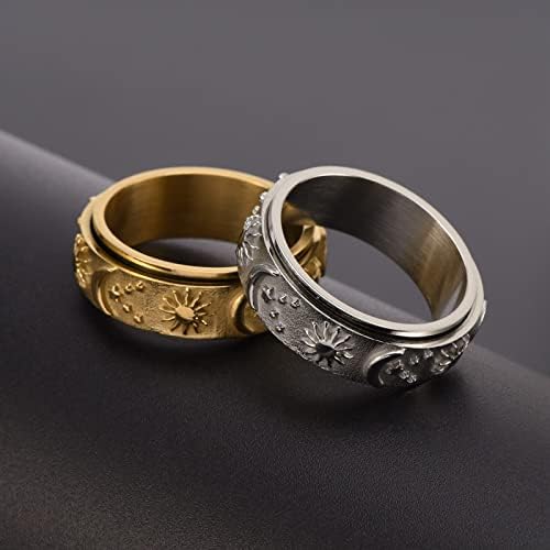 Miniatura 4 de Anillo giratorio de acero inoxidable personalizado para la ansiedad, anillos negros para aliviar el estrés y la ansiedad, anillo para hombres y