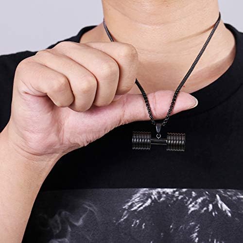 Mens Barbell Pendant Necklace Fitness Gym Dumbbell Pendant Chain Necklace for Men Include 23.7 Inches Chains - Image 5