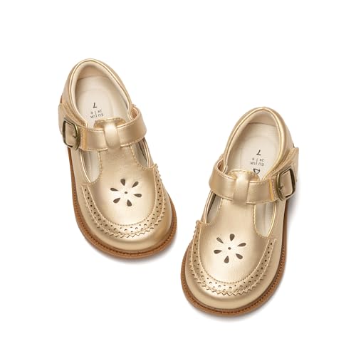DREAM PAIRS Girl Mary Jane Dress Shoes - Ballet Flats for Girl School Uniform Shoes for Toddler Little Girls 8 Toddler Gold