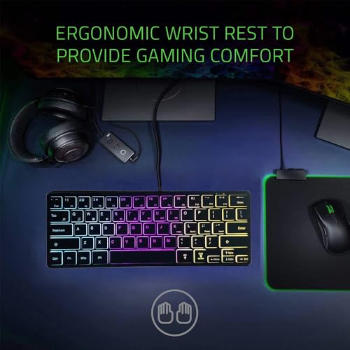 Image of abucow Backlit Mini Keyboard USB Wired Portable Mute Ultra-Compact Small Gaming Keyboard 64 Keys for PC /Mac Gamer Typist Travel Easy to Carry on Business Trip (Style 3)