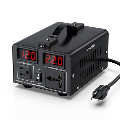 500W Voltage Converter Transformer(110V to 220V or 220V to 110V) Step Up/Down Converter 110/120 Volt - 220/240 Volt w/US Power Cord,Circuit Breaker Protection, LCD Screen Display, Manual Setting