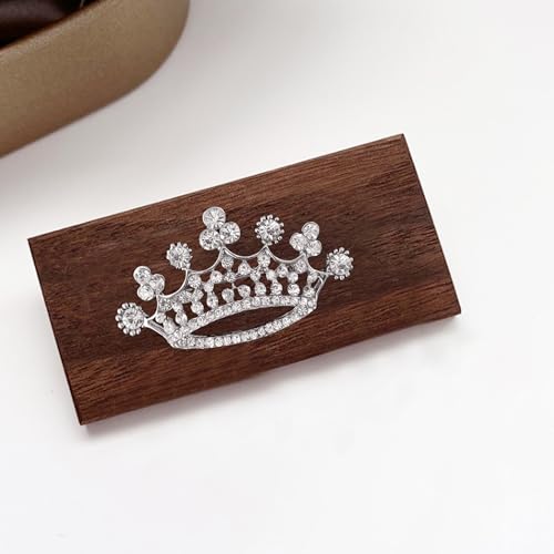 Image of YUNXI King Queen Royal Crown Brooch For Women Men Fashion Gold Silver Rhinestones Crystal Brooches Pin Wedding Party Banquet Birthday