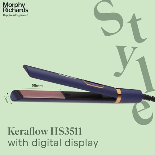 Image of Morphy Richards Keraflow Hs3511 Digital Hair Straightener|Iconic&Keratin Care For Frizzfree&Shiny Hair|5Heat-Setting|2-Yr Warranty By Brand|Free Travel Friendly Storage Pouch|Metallic Purple&Gold|Gift for Her