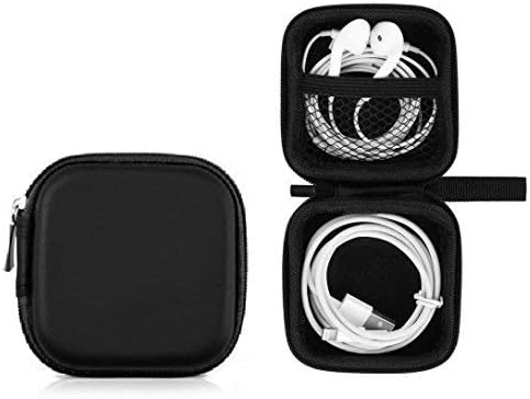 Maisha Earphone Case Square Mini Hand Pouch Case Cover for Headphones Bag Hard Case and Soft Inner Lining (Black)