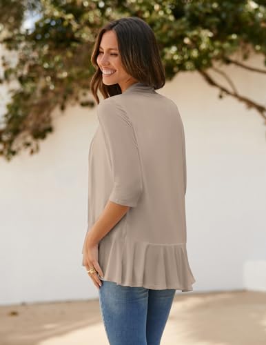 Image of Zeagoo Women's Open Front Cardigan 2026 Spring Summer Lightweight 3 /4 Sleeve Draped Ruffles Cardigans S-3XL