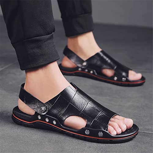 Mens Leather Casual Sandals Daily Street Trendy Large Size Minimalist Breathable Non-Slip Comfort Slippers(9.5ode)2