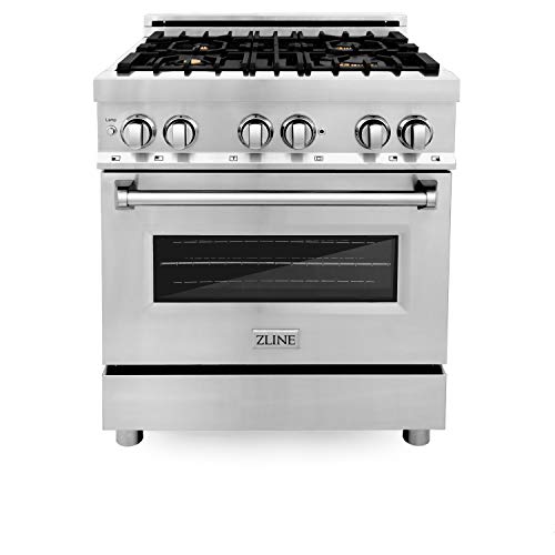ZLINE 30 in. 4.0 cu. ft. Legacy Dual Fuel Range with Gas Cooktop and Electric Convection Oven in Stainless Steel with 4 Brass Burners (RA-BR-30)