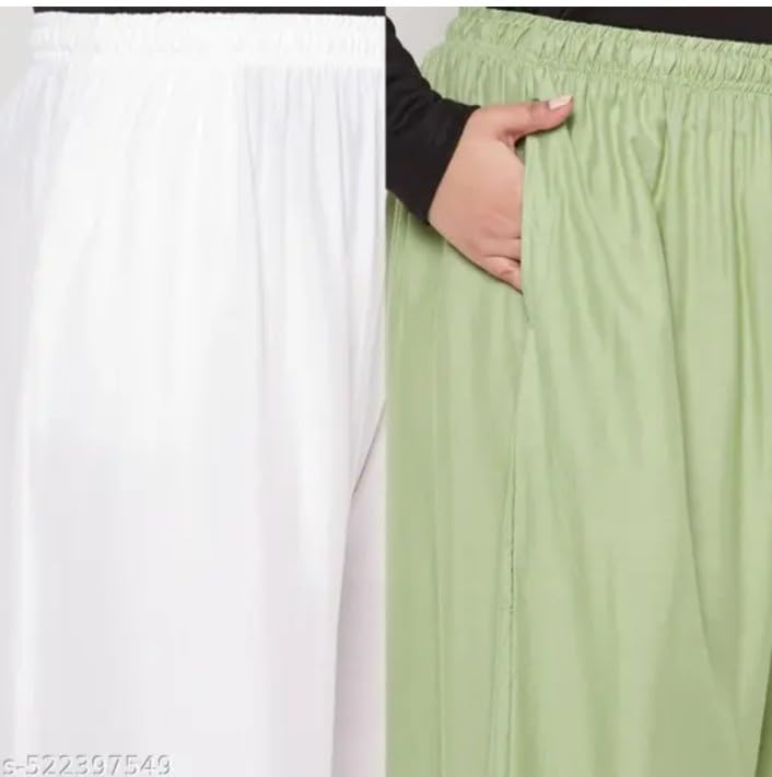 Image of Women's Jumbo Combo Palazzo | Extra Wide Leg Flared Ethnic Trousers | Pack of High Waist Relaxed Fit Palazzos for Women | Stylish Plain Solid Color Bottom Wear for Kurti & Tops | Jumbo Value Pack