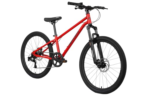 FabricBike Terra - Bicicleta de montaña de Aluminio 24 Pulgadas de 8 a 11 años, Bicicleta MTB, Freno de Disco, Cambio de 7 velocidades, Suspensión Delantera. (Matte Red)