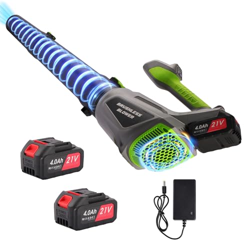 Soffiatore Foglie A Batteria 21V - 2 Batterie 4000mAh, 119 MPH, 3 Velocità, Tubo Dritto E Curvo