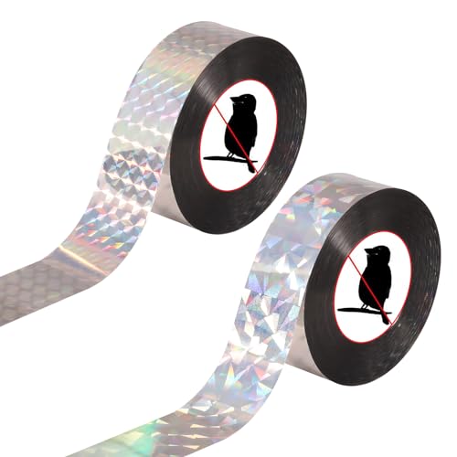 Partideal 2Pack Bird Scare Tape,328ft Double Sided Bird Deterrent Tape Reflective Holographic Bird...