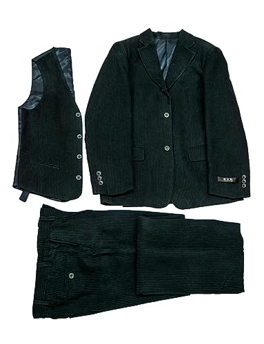 Costume en velours côtelé garçon avec veste gilet et pantalon revers échancré pour bal et dîner