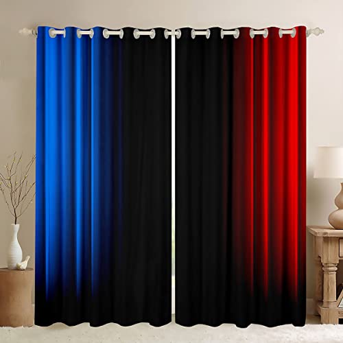 Loussiesd Geometric Abstract Ombre Women Window Curtains for Bedroom Living Room Kids Teens Blue Red And Black Striped Curtains Decor Modern Fashion Window Drapes Treatments W52*L63