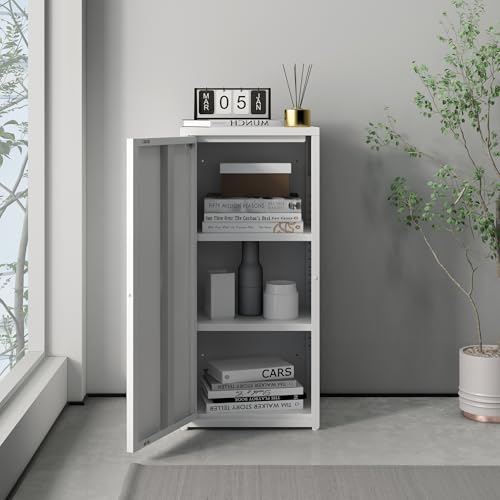 [En.Casa] Armadio A Colonna In Metallo Armadietto Da Ufficio Con 1 Anta E 2 Ripiani Regolabili In Altezza Mobile In Acciaio Per Archivio 88 X 40 X 35 Cm - Bianco - 3
