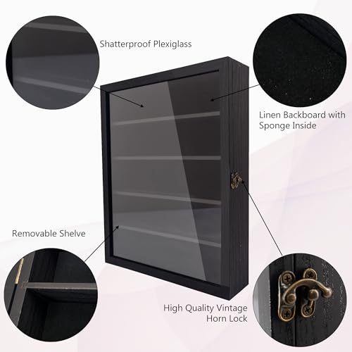 Image of Shadow Box with Shelves, Black 11x14 Deep Memory Shadow Box Display Case for Trinket ,Keepsake Collectibles, Coins Military Medals Pins Wedding Flowers