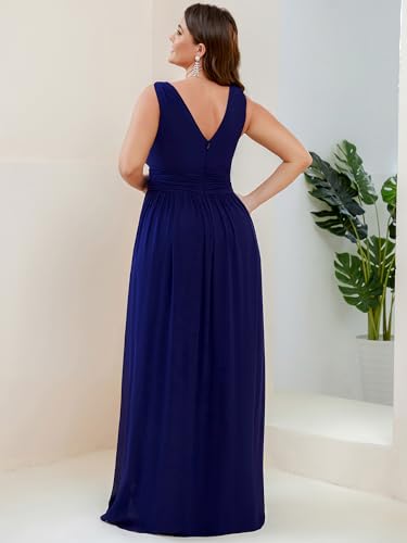 Image of Ever-Pretty V Neck Sleeveless Pleated Chiffon Maxi Plus Size Formal Dress for Women Bridesmaid Dresses 09016-DA