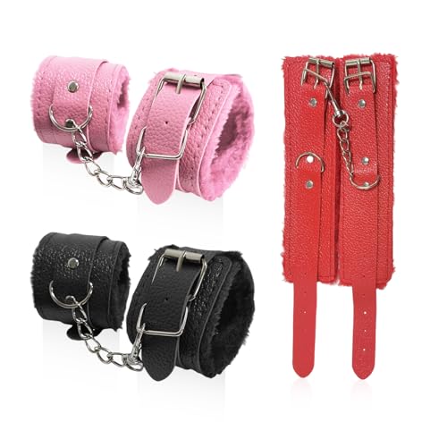 3 Pairs of Plush Handcuffs, Personalized Leather Gloves, Role-Play Props, Unisex, Clothing Accessories