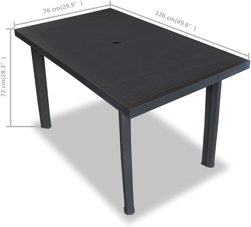vidaXL Garden Table Dining Table Dining Dining Patio Table Camping Patio Backyard Outdoor Anthracite 126 x 76 x 72 cm Plastic