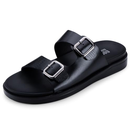 DOCTOR EXTRA SOFT Men's Classic Casual Original Leather Thong Black/Brown Sandals/Chappals with Memory Foam Cushion| Stylish & Non-Slip|Comfortable & Lightweight |Flip flops Slippers Gents & Boys F-7