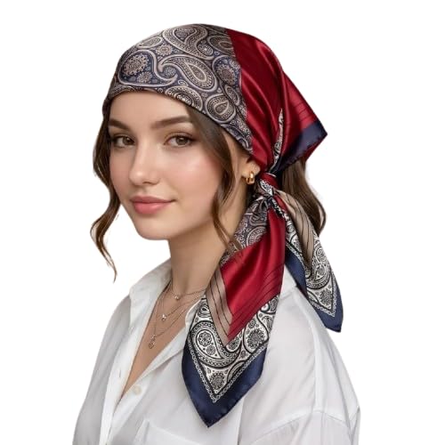 Image of Satin Square Head Scarf for Women, Floral Printed