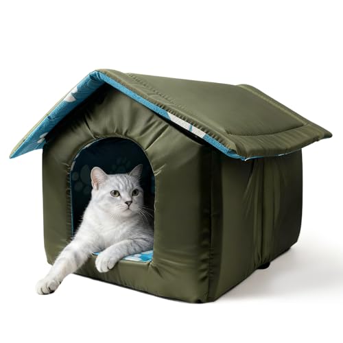 Outdoor Cat House For Outdoors Waterproof And Rainproof Dog And Cat House Foldable Pet Shelter Suitable For Stray Cats/Dogs 45x43x40cm (green)